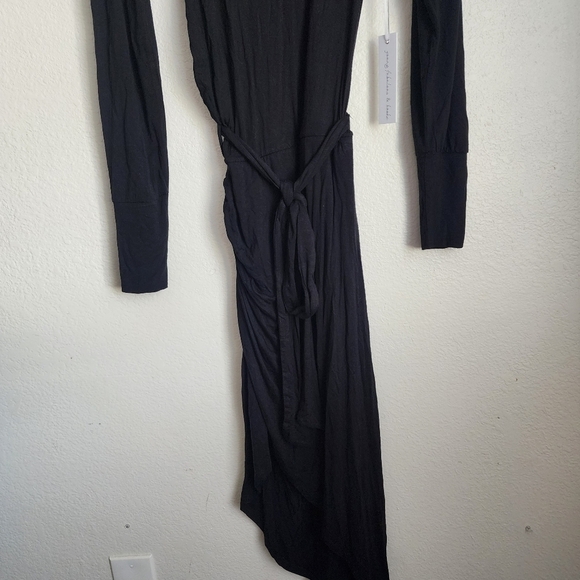 Young Fabulous & Broke Black Drapped Back Ruched Long Sleeve Belted Midi Dress L - Picture 10 of 10